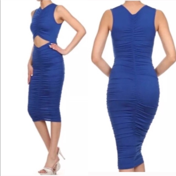 Royal Blue Ruching Midi Dress - Picture 6 of 6